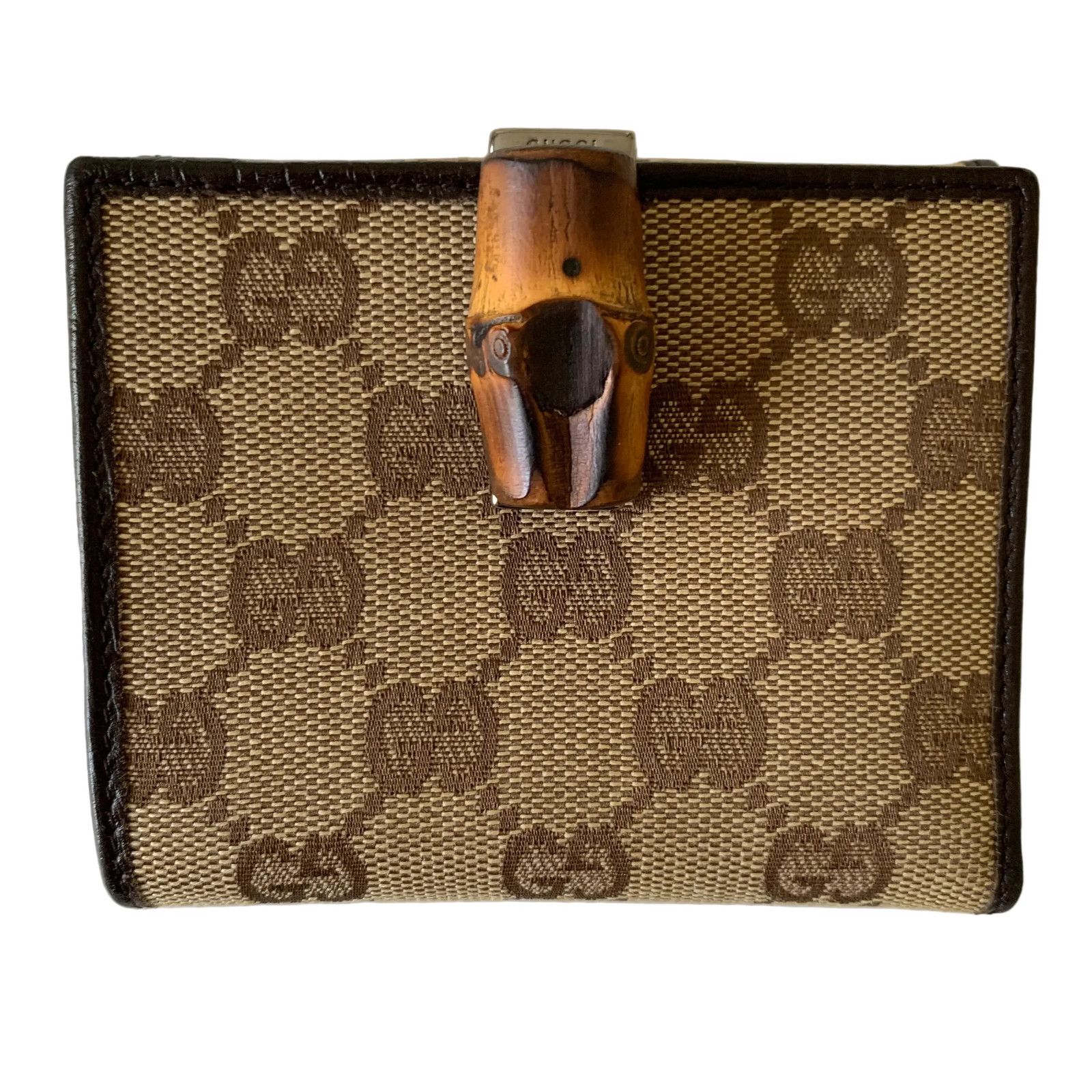 Gucci Bamboo Monogram Compact Wallet Authentic With Coa And Box